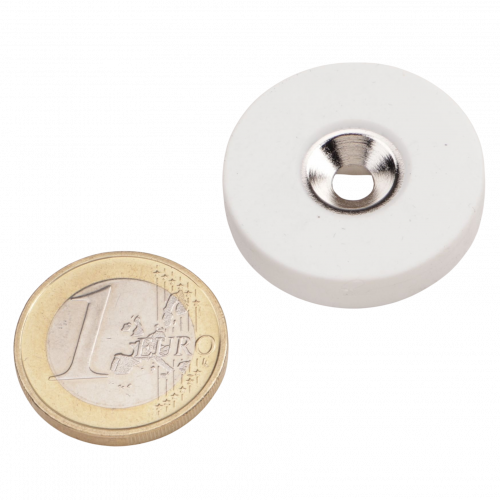 Ring magnet Ø 28.5 mm with countersink rubberized white - holds 5.9 kg