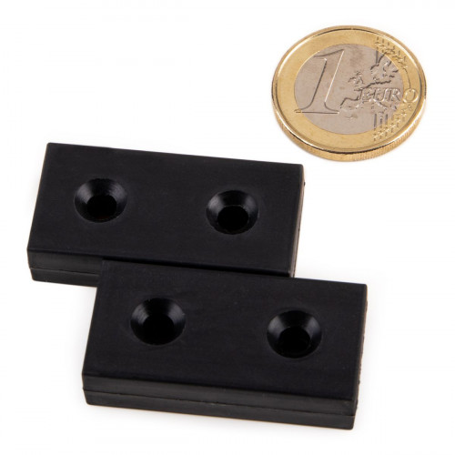 Neodymium magnet 38.1 x 19.0 x 9.5 mm plastic coating 2 countersunk holes