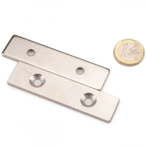 Metal plate 80 x 20 x 3 mm with counterbored holes, nickel