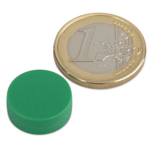 Neodymium magnet Ø 16.0 x 6.0 mm with plastic coating - green - 2.6 kg