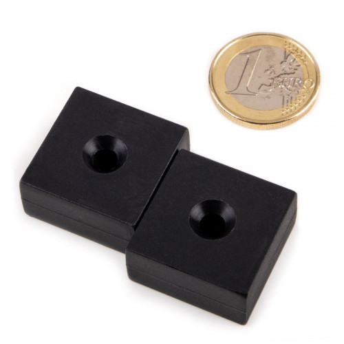 Neodymium magnet 25.4 x 25.4 x 12.7 mm plastic coating 1 countersunk hole
