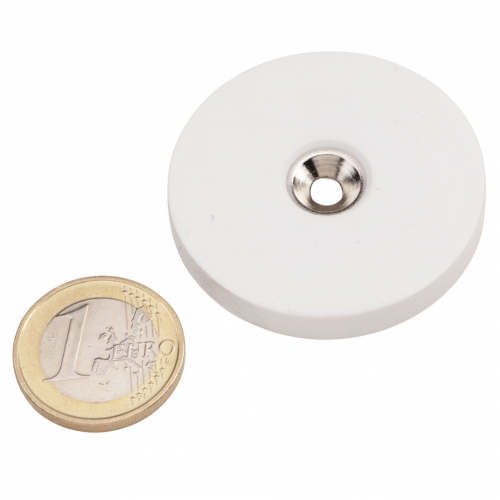 Ring magnet Ø 43.5 mm with countersink rubberized white - holds 10.2 kg