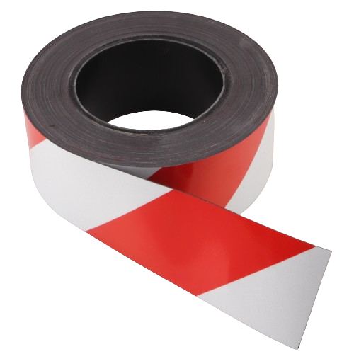 Magnetic warning tape, reflective 10 metres x 50 mm red/white