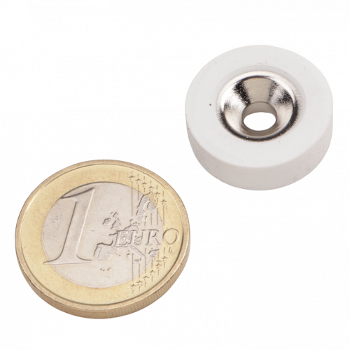 Ring magnet Ø 19.5 mm with countersink rubberized white - holds 2.7 kg