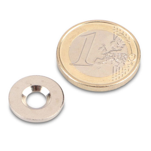 Metal disc Ø 15 mm with hole and countersink nickel