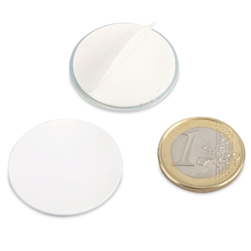 Metal disc Ø 30 with double-sided adhesive tape, white
